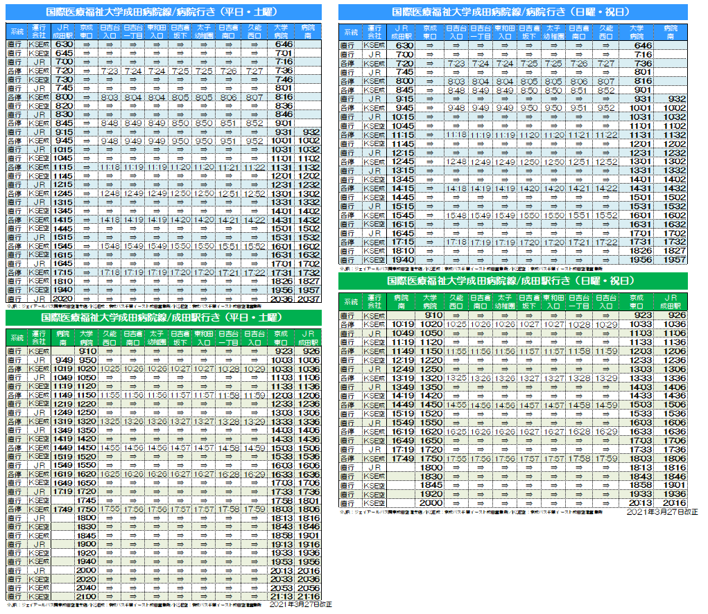 国際医療福祉大学病院線時刻表